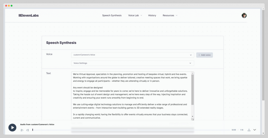 Example of Text-to-speech website
